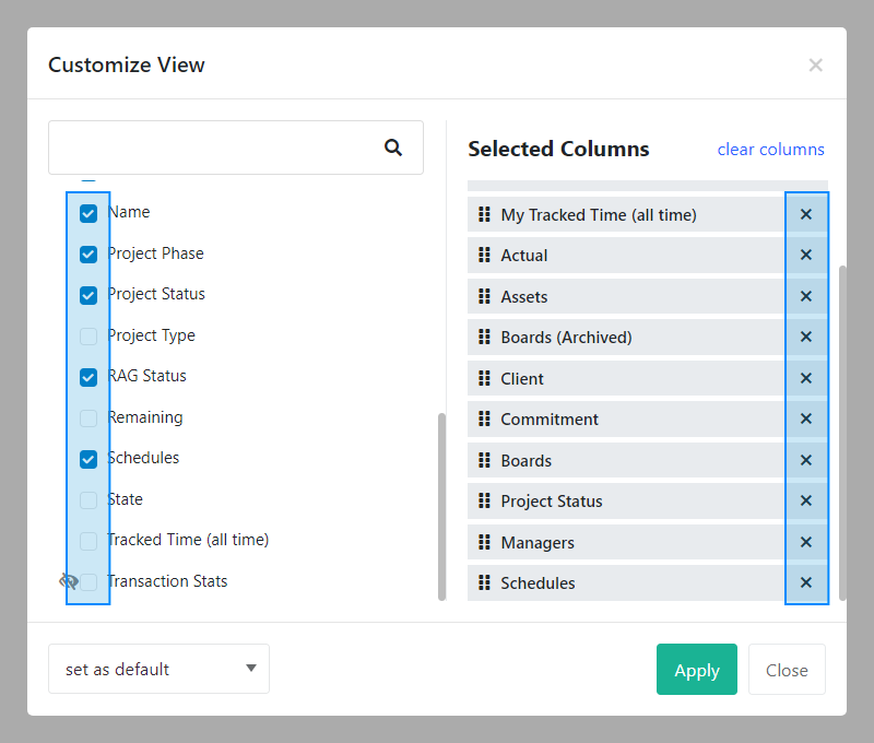 Customize View Select columns