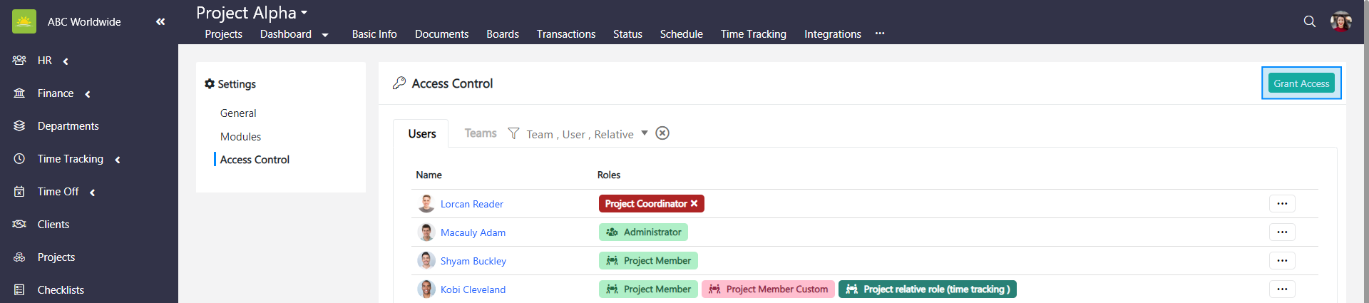 Grant access control
