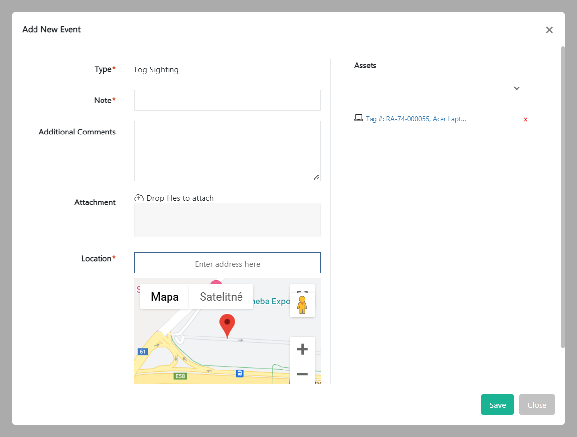 Log Sighting asset details