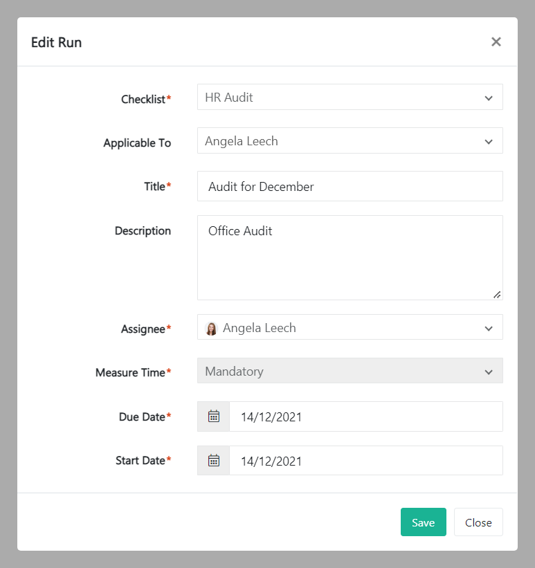 checklist run details