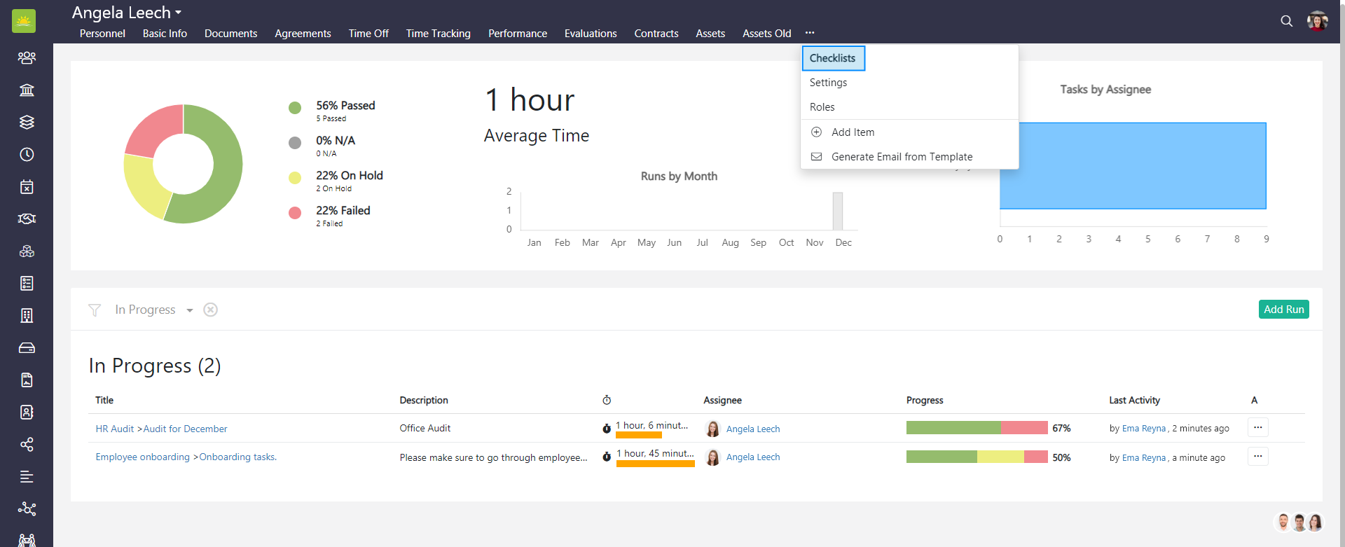 Checklist Dashboard personnel checklists