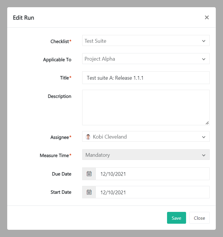 checklist run details