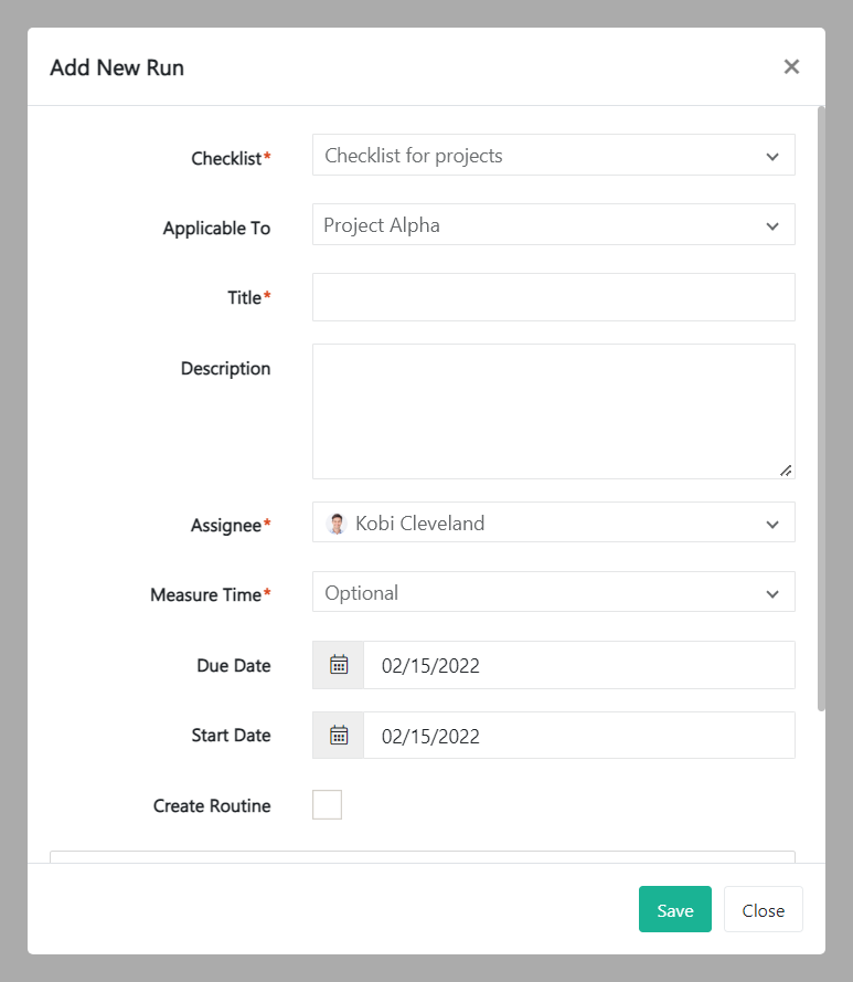 checklist run details