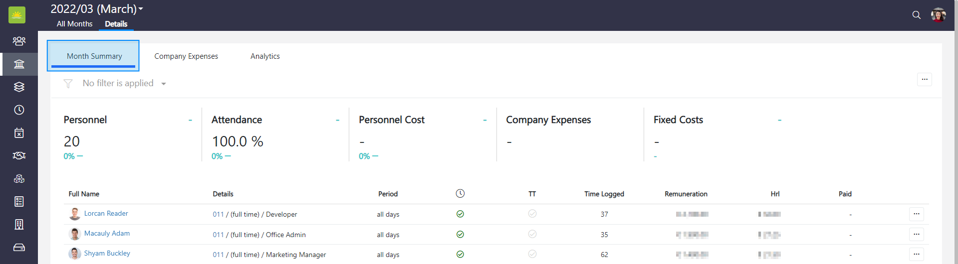 company month details