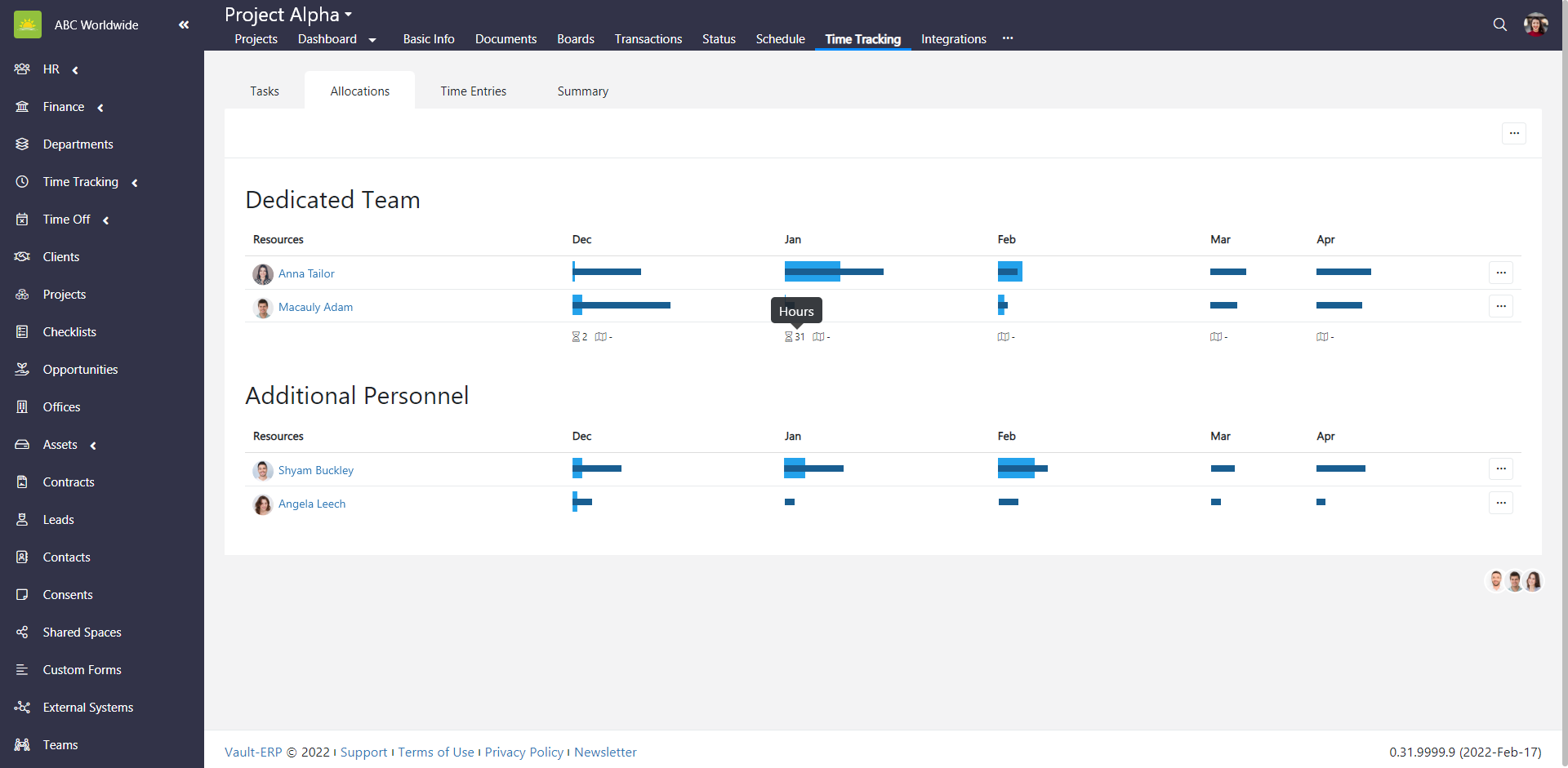 Dedicated team additional personnel