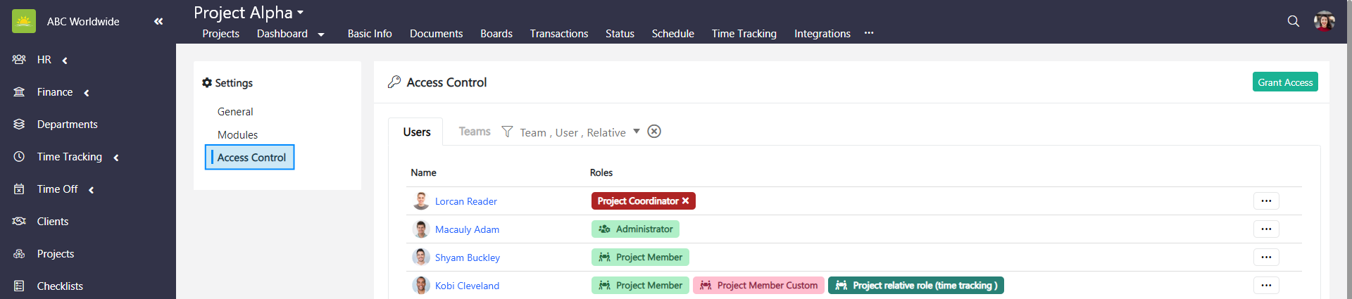 Access control settings