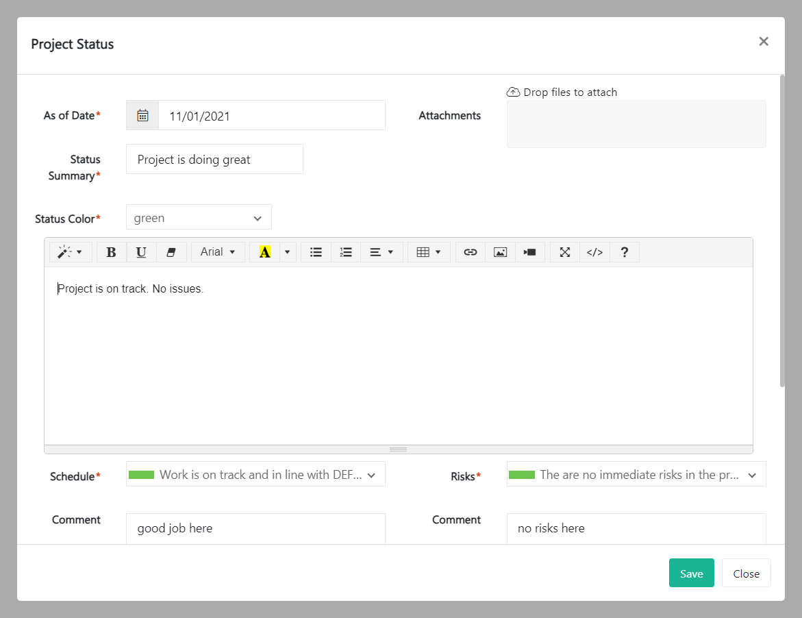 project status details