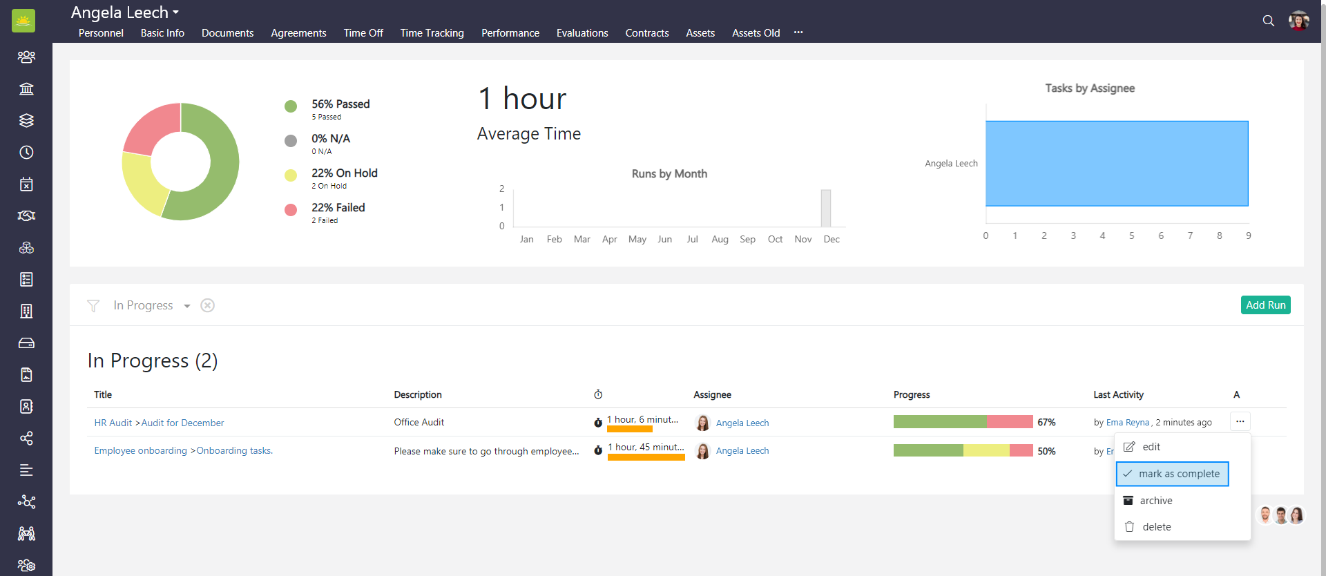 Personnel Checklists Checklist run